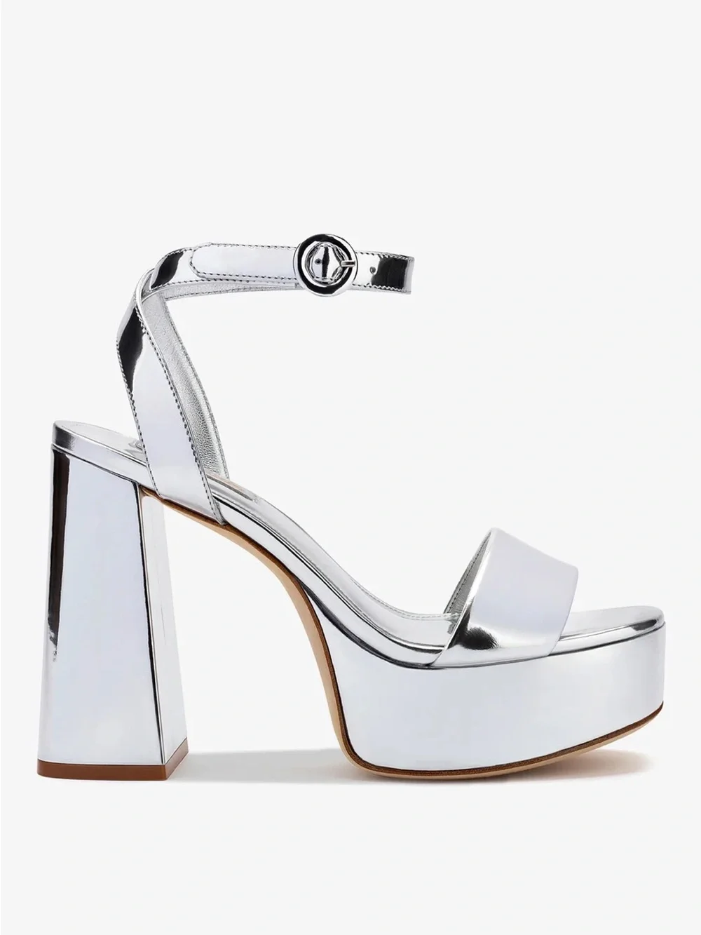 NWOT Larroudé Silver Specchio Dolly Platform Sandal Heel Size 9 $375